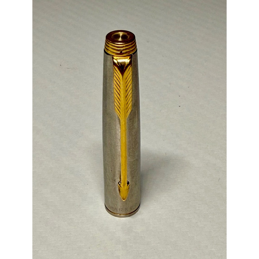Parker 75 Fountain Pen Cap Excellent Brushed Steel Gold Trim USA PE-8957-3